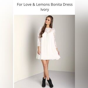 $185 FOR LOVE AND LEMONS Bonita Dress Size M Mini Lace Lined Sheer Ivory A-line